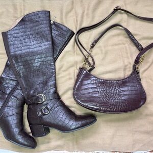 Croc-Embossed Boots and Bag Set